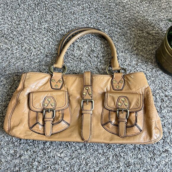 BCBG Handbags - BCBG Camel Brown Leather Baguette Shoulder Bag Purse Y2K 90s Vintage
